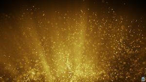 Fairy dust flying in gold light rays. Computer generated abstract raster illustration