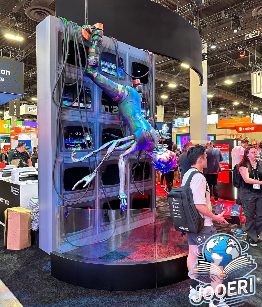 A statue of CrowdStrike’s action figure that represents the Scattered Spider cybercriminal group, seen at the Black Hat cybersecurity conference in August 2024.