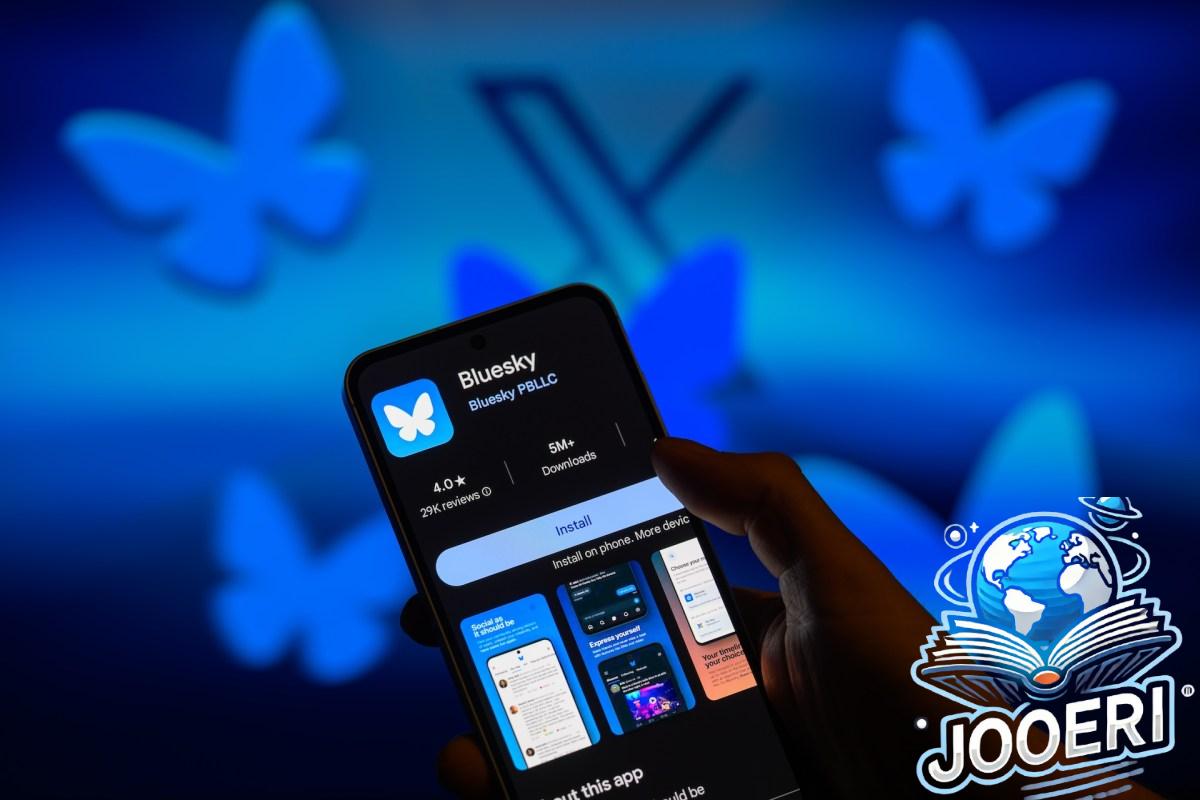 The Bluesky app logo is displayed on a smartphone