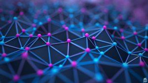 Futuristic digital blockchain background. Abstract connections technology and digital network. 3d illustration of the Big data and communications technology.