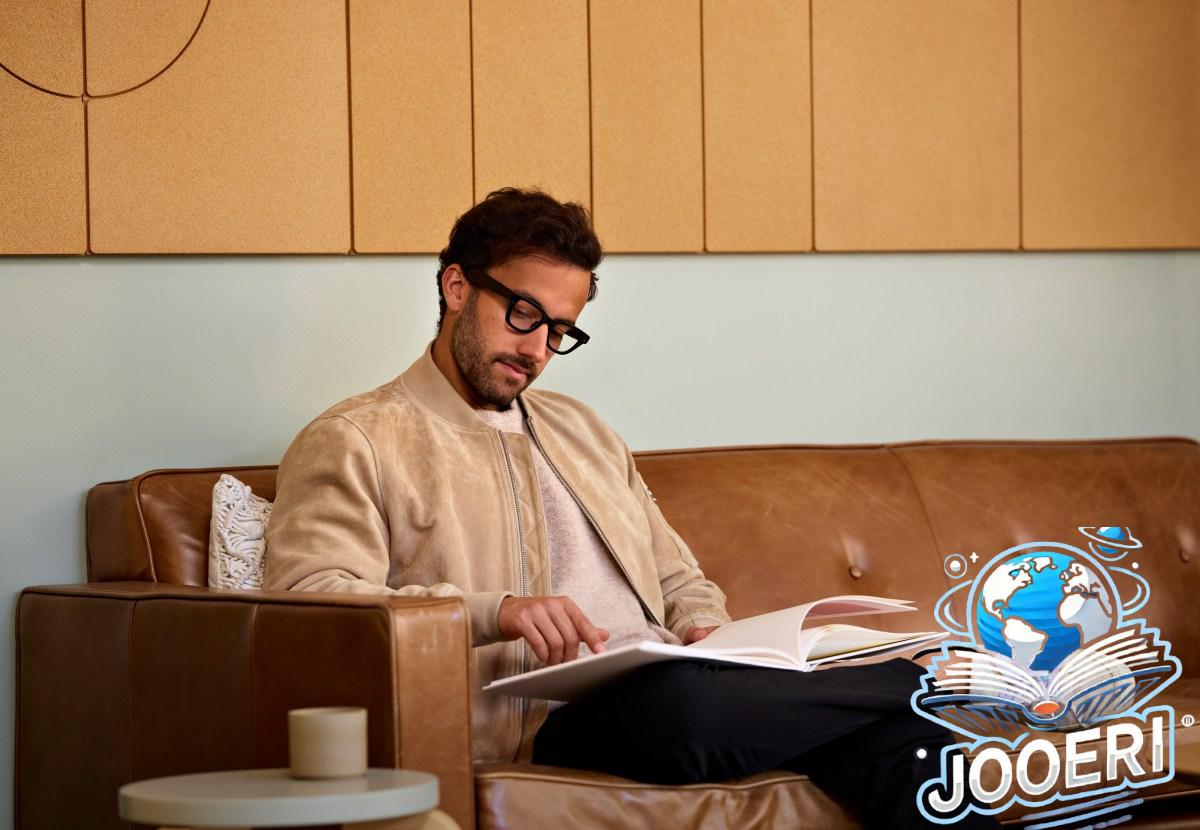 man sitting on couch, reading