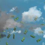 bundles of money falling thru clouds