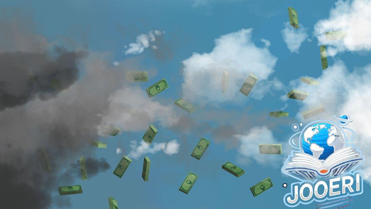 bundles of money falling thru clouds