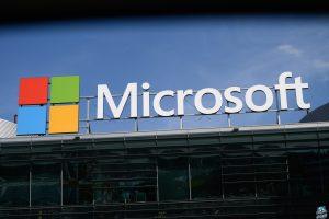 Microsoft signage is being pictured in Warsaw, Poland, on June 26, 2024.