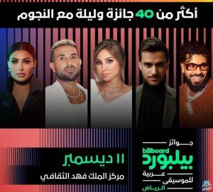 قائمة بـ أسماء النجوم لتقديم عروضاً موسيقية على مسرح حفل جوائز بيلبورد عربية للموسيقى