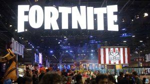 PARIS, FRANCE - OCTOBER 26: The logo of the video game 'Fortnite' developed by Epic Games is displayed during the 'Paris Games Week' on October 26, 2018 in Paris, France. 'Paris Games Week' is an international trade fair for video games and runs from October 26 to 31, 2018. (Photo by Chesnot/Getty Images)