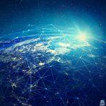 Planet earth in outer space with network connection and sunlight.