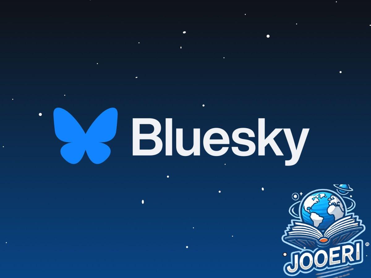 Bluesky logo (a butterfly) on a field of stars