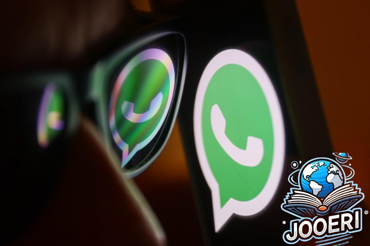 WhatsApp logo reflected on sunglasses and displayed on a phone screen.