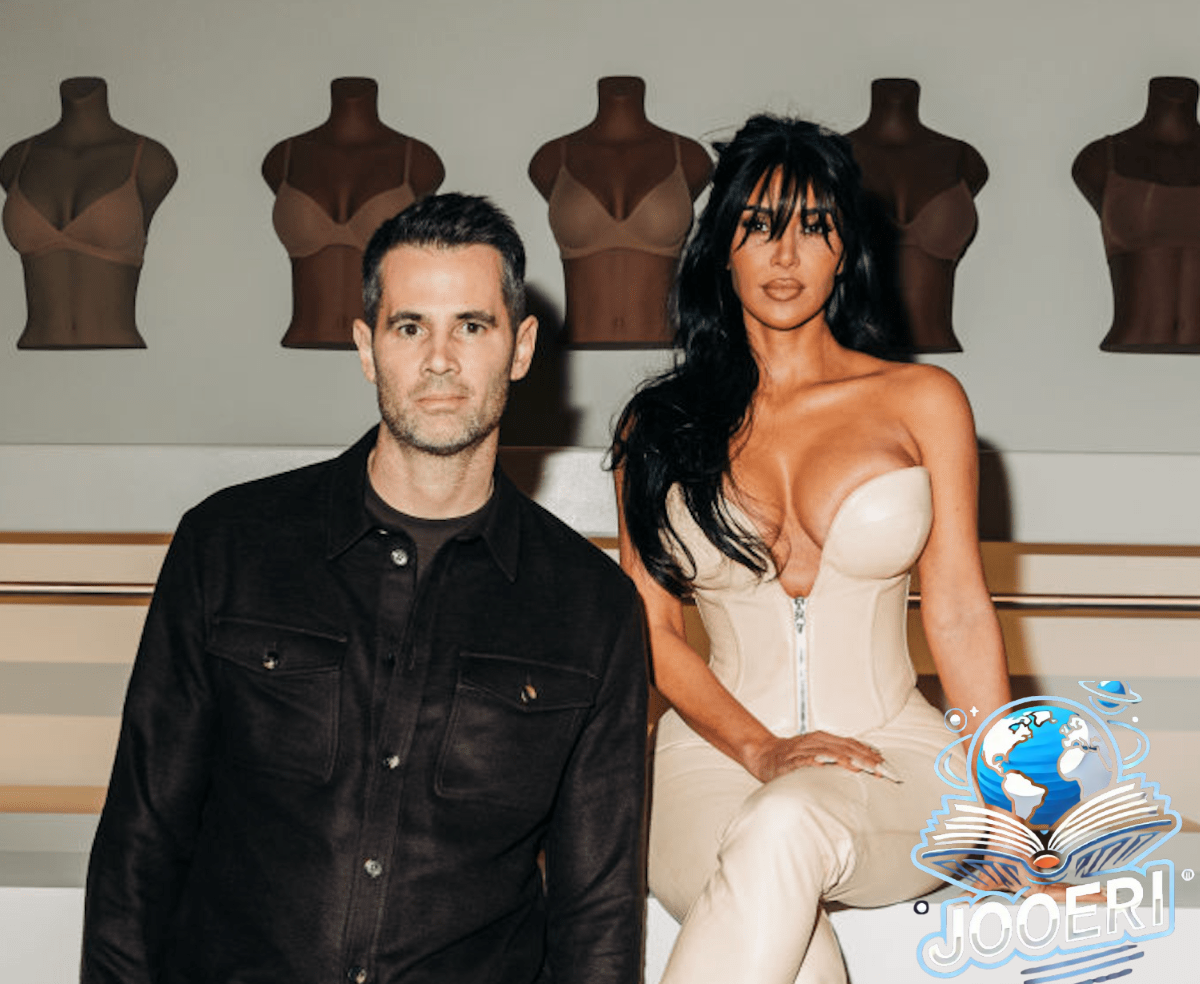 MANHATTAN, NY - December 12 : Jens Grede and Kim Kardashian pose for a photograph at SKIMS NYC Flagship store in New York on December 12, 2024. (Photo by Jeenah Moon for The Washington Post via Getty Images)