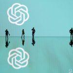 This photograph taken in Mulhouse, eastern France on October 19, 2023, shows figurines next to the ChatGPT logo. (Photo by SEBASTIEN BOZON/AFP via Getty Images)