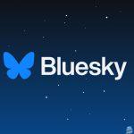 Bluesky logo (a butterfly) on a field of stars