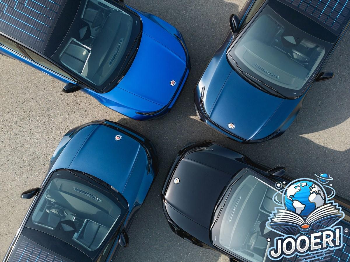 Fisker Ocean SUVs arranged in a pattern, overhead view
