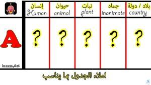 لعبة اسم حيوان نبات جماد بلاد بالانجليزي